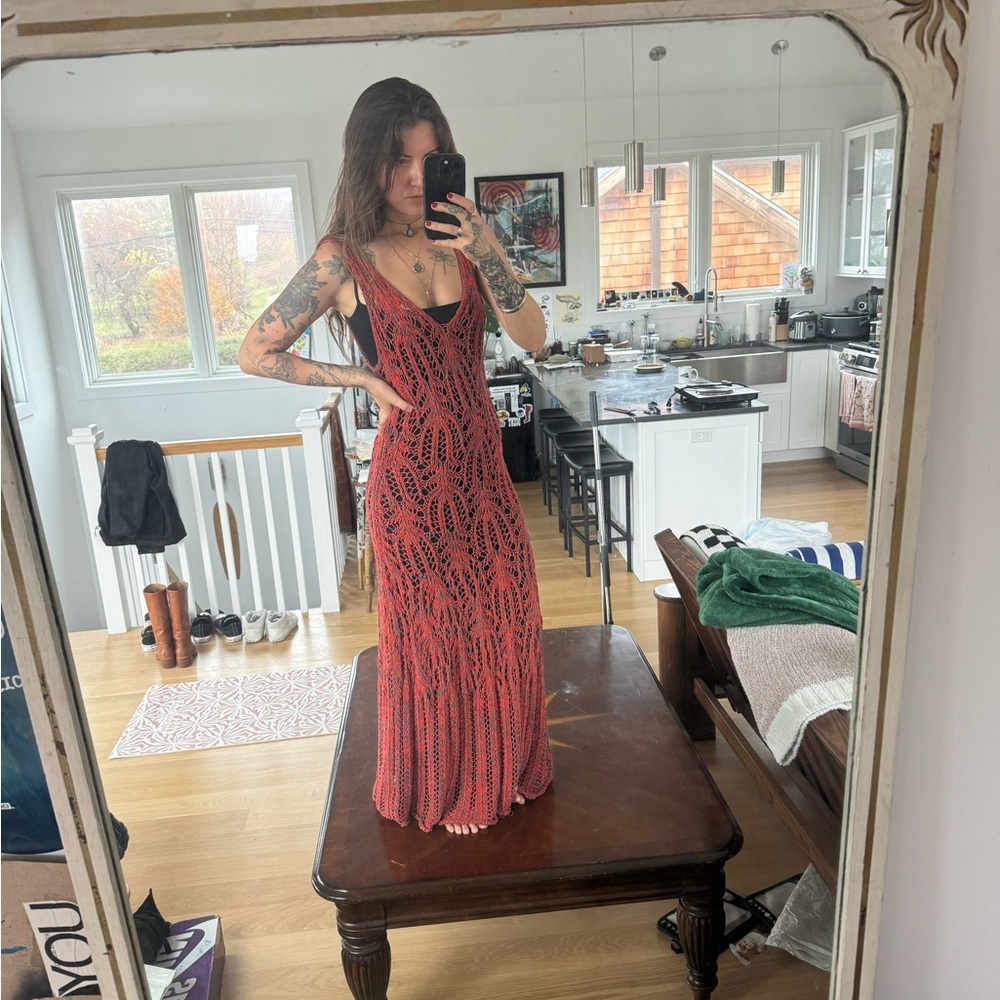 Ulla Johnson Red Crochet Maxi Dress